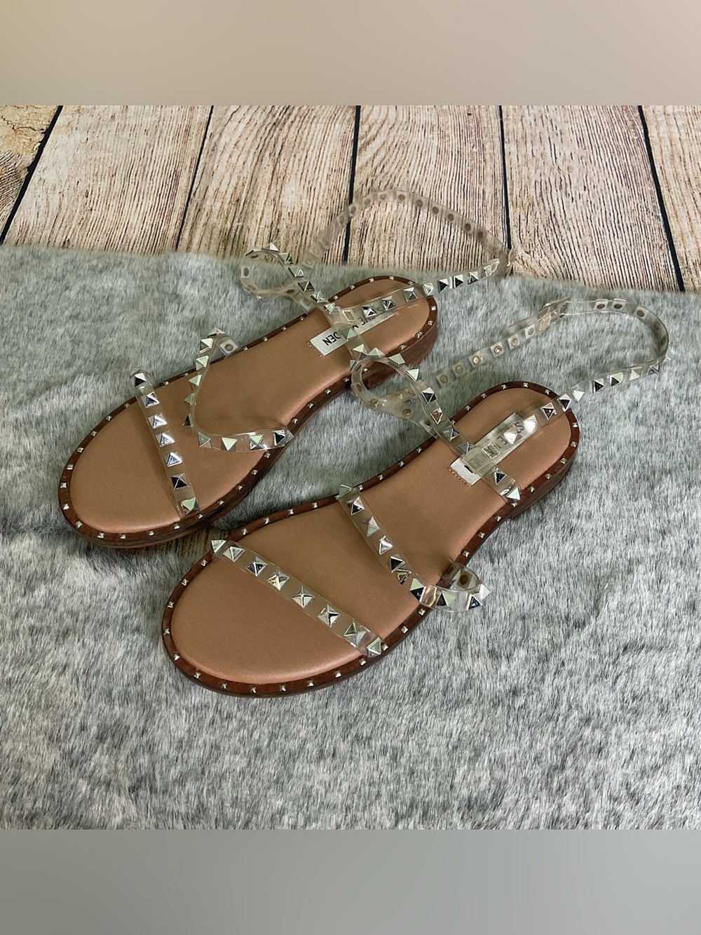 Steve Madden Clear Studded Strap Sandals